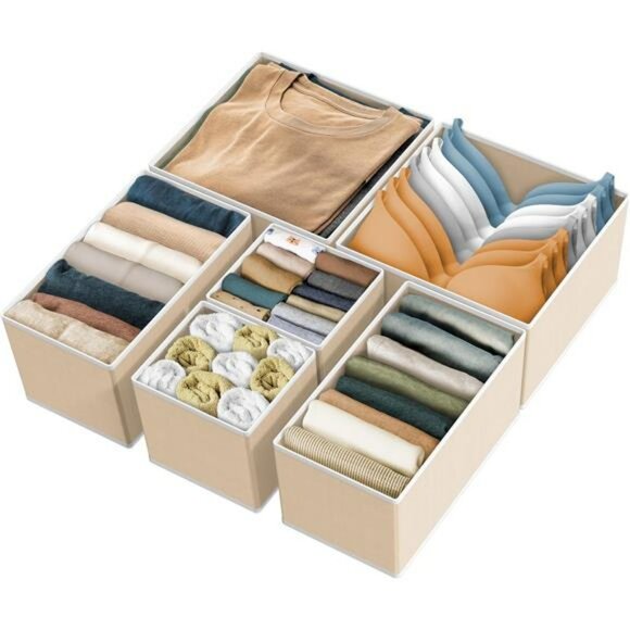 Set of 6 Drawer Organizers for Bras Underwear Socks Closet Storage Bins - Picture 1 of 7